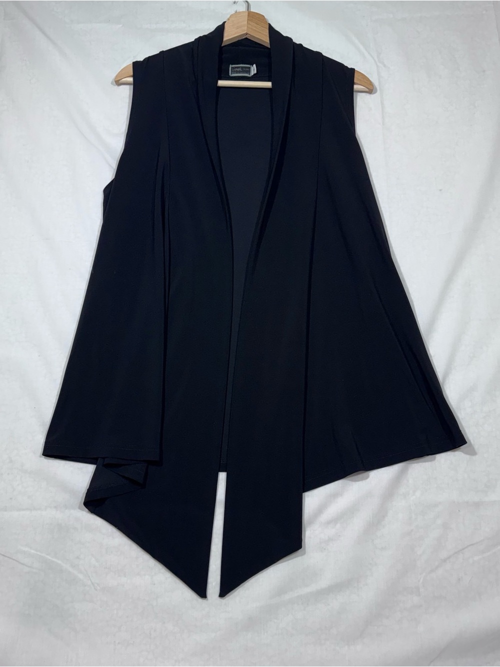 Sympli Womens Black Sleeveless Drape Open Front Lagenlook Cardigan size 12